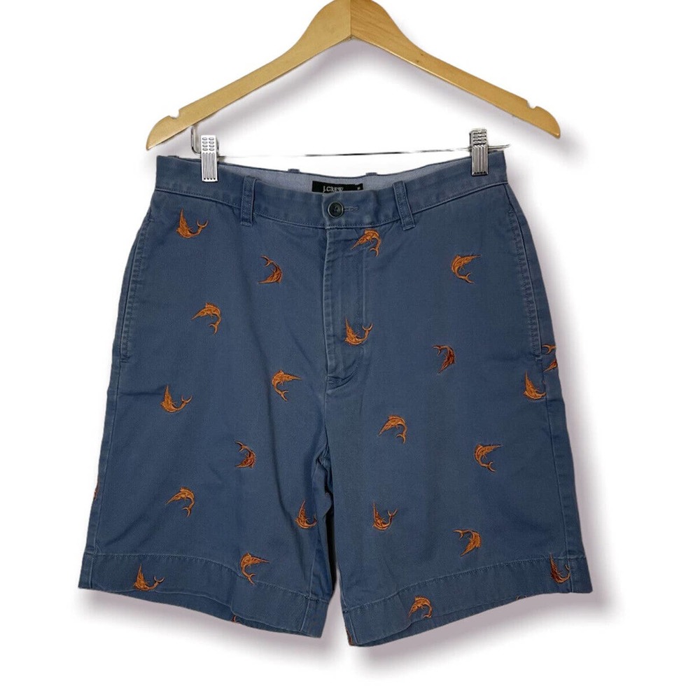 J Crew Blue Marlin Swordfish Cotton Chino Shorts 8.35" inseam